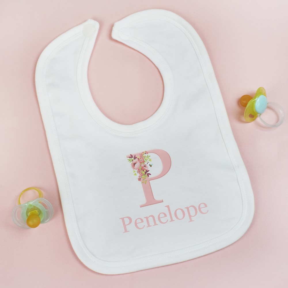 Personalised Floral Letter Baby Bib